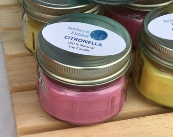 3.5 oz citronella square mason jar soy candle.