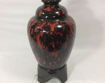 70s Black and Red Drip Glaze Pottery Ceramic Lamp