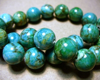 Web Jasper Beads Gemstone Green Round 14-15MM