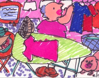 Ironing Board ORIGINALTrading Card Art Brut RAW Visionary Naive Elisa ACEO