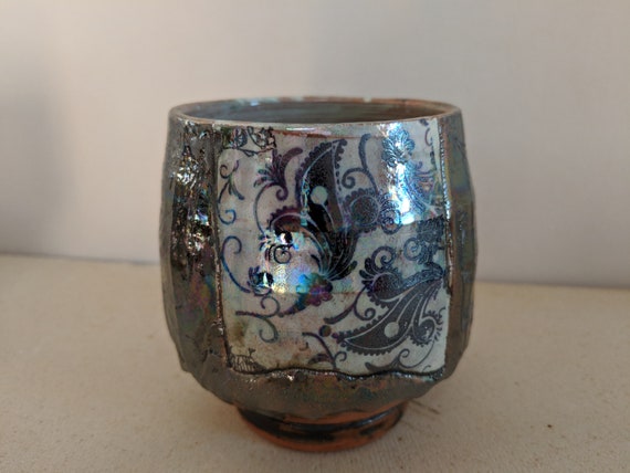 Handmade Ceramic Tea Bowl with Black Tattoo