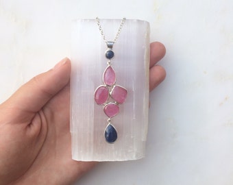 Rose Cut Pink & Blue Sapphire Necklace