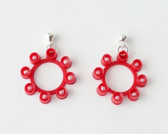 Red Stud earrings made of plastic and sterling silver