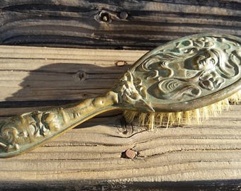 Victorian Art Nouveau Brass Mermaid Hair Brush Early 1900's