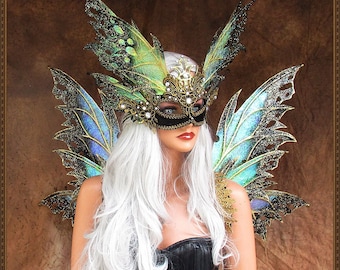 Adult Fairy Wings and Mask**Iridescent Black/Gold**FREE SHIPPING**CosplayMasquerade/Weddings