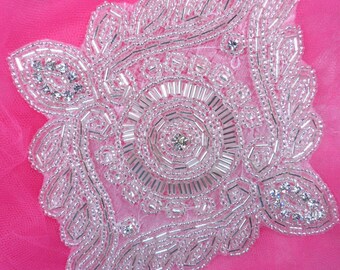 JB220 Silver Beaded Rhinestone Applique 6" (JB220-sl)