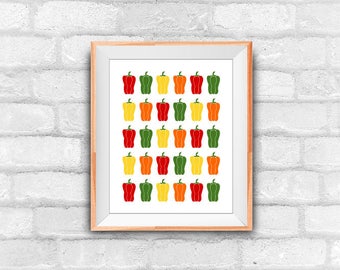 pepper pattern, kitchen decor, wall decor, instant download, printable art, digital illustration