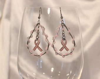 Breast Cancer Awareness Beaded Teardrop Earrings