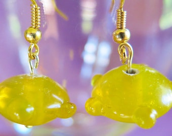 CLEARANCE - Lampwork Glass Knobby Beaded Earrings in Lemon Yellow