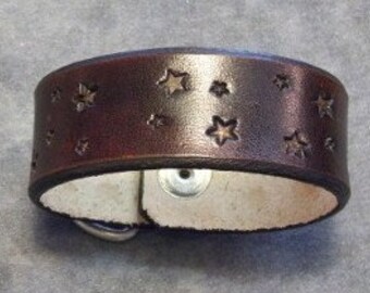 Tooled Leather Bracelet stamped with Stars