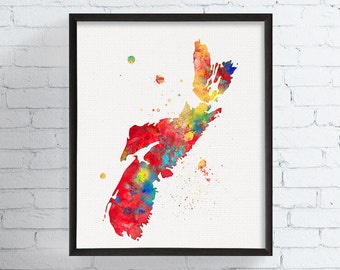 Nova Scotia Map, Nova Scotia Art Print, Nova Scotia Painting, Map Poster, Map Watercolor Print, Travel Print, Art, Custom Color, Framed