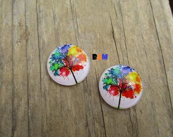 Set of two cabochons 25mm Rainbow tree