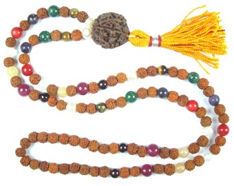 Nine Planets Healing Stone Navgraha Rudraksha Prayer Mala Beads Yoga Necklace Bohemian Jewelry