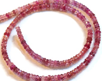 Shaded pink tourmaline faceted rondelles. Approx. 2.75mm. Select a strand length