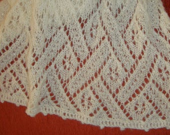 ivory hand knitted shawl, Estonian lace shawl, white shawl wrap, wedding shawl, shawl with beads