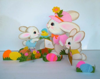 Vintage 1980s Easter Bunny Rabbit Table Decoration 10 inch Hallmark Centerpiece