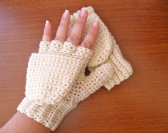 Ivory Convertible Mittens - Cream Convertible Mittens - Wool Convertible Mittens - Wool Blend Convertible Mittens - Ivory Mittens