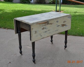 Rustic Antique Farmhouse Dining Room or Kitchen Drop Leaf Table Vintage Original Cond Chippy Peeling Cottage Shabby Chic Paint Country Table