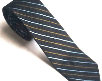 Vintage Skinny Black Striped Silk Tie, 56" x 2" Narrow VAN HEUSEN Necktie, Trending Retro Hipster Fashions