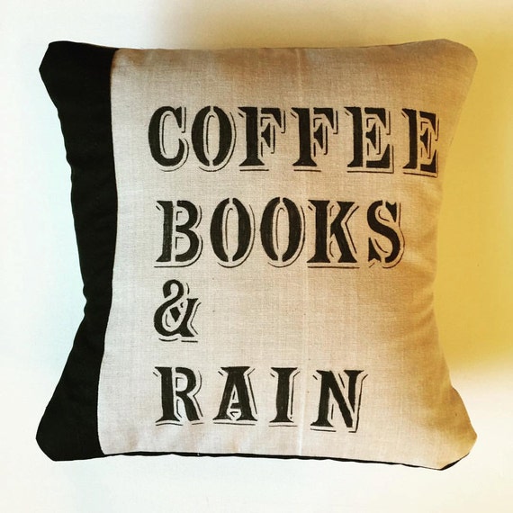 Items similar to Coffee Books and Rain Pillow Cover and pillow insert