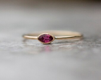 Gold Ruby ring, marquise ring, dainty ring, solitairy ring, solid 14k gold jewelry, Valentine's day gift