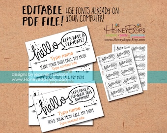 Editable Mommy Cards/Playdate Cards - Type your own info - Digital PDF file Only