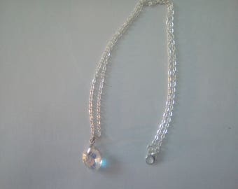 Silver necklace, swarovski crystal heart