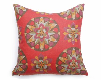 Red Suzani Pillows, Bohemian Pillow Case, Watermelon Pink Pillow, Red Boho Pillow Cover, 12x18 Lumbar, 14x20, 16, 18, 20 Cushion, 20x26