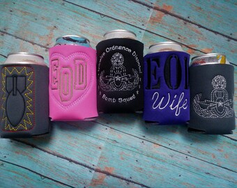 EOD Can Covers! Can or Bottle! Masterbadge Crab, EOD Wife, Bombs and Bullets and Bomb Squad. Army, Navy, Marines and Air Force! Custom!