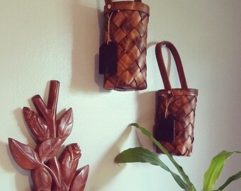 Free Shipping / long woven wall hanging basket plant flower holder / Nostalgic Finds / Vintage Basket / Wine Holder
