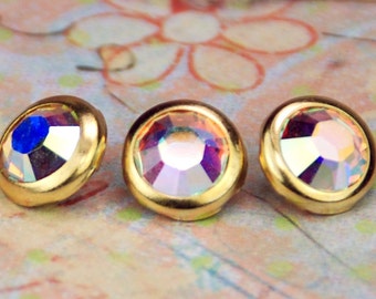 10 Aurora Borealis Crystal Hair Snaps - Round Gold Rim Edition -- Made with Swarovski Crystal Element Rhinestones