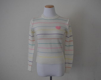 FREE usa SHIPPING Vintage 70s women's knit striped pullover sweater/ hipster/ acrylic/ retro/size S