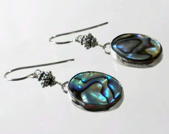Abalone Earrings Designer Earrings Sterling Silver Shell Earrings Abalone Shell Earrings Silversmith Bezel