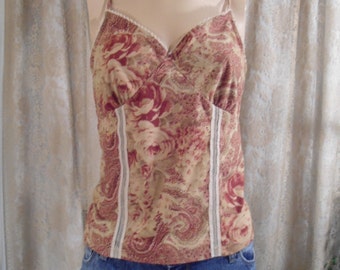 Paisley Halter Top, Lace, Hippie, Boho, Bohemian, Vintage, Empire Waist, Medium, Large