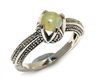 Natural Prehnite Round Gemstone Ring 925 Sterling Silver R1111