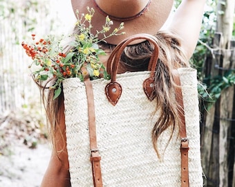 Handmade Straw Backpack - French Basket backpack, Moroccan Basket, straw bag, french market basket, Beach Bag, straw bag