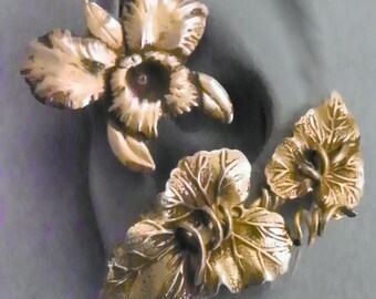 Golden Orchid Ear Wrap - ALOHA - Intricate Tropical Brass Ear Cuff