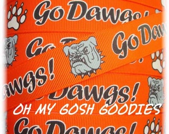 GO DAWGS ORANGE Bulldog Cheer Team grosgrain ribbon - 7/8", 1.5" - 5 Yards - Oh My Gosh Goodies Ribbon