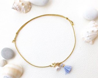 Tassel Anklet, Ankle Bracelets, Freshwater Pearl Anklet, Summer Anklet Beach, Cord Anklet, Adjustable Anklet for Women Gift for Girlfriends
