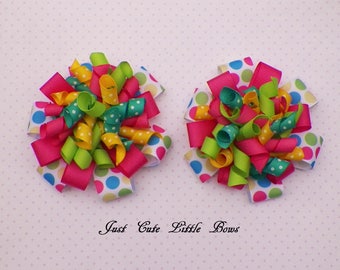 Stacked Loopy Korker Pigtail Hair Bows with Dots