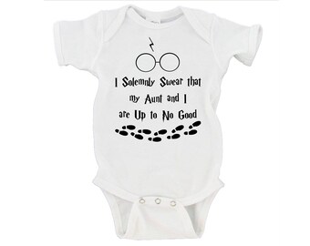 I Solemnly Swear That My Aunt (Custom Name Option) And I Are Up To No Good Harry Potter Baby Bodysuit