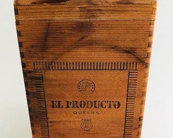 Wooden Cigar Box - El Producto - Collectors' Choice or Storage Box - Dove-tailed Construction Box from Queens, NY - Vintage Box