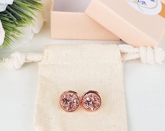 Mothers Day gift, stud earrings, druzy earrings, rose gold earrings, mothers day, rose gold druzy earrings, rose gold, druzy, bridesmaid