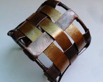 Basket Woven Copper Brass Cuff Bracelet