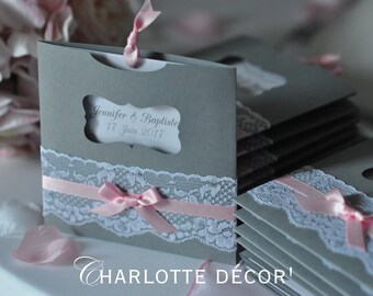 Announcement square case + lace and Ribbon