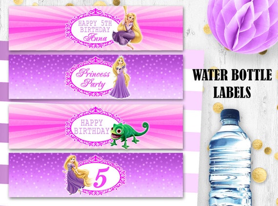 Rapunzel water bottle labels Princess Birthday labels Digital