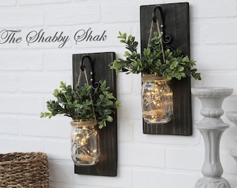 Mason Jar Sconce,Mason Jar Decor,Rustic Wall Decor,Rustic Wall Sconce,Rustic Home Decor,Lighted Mason Jars