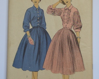 UNUSED 1950s Full Skirt Shirtwaister Day Dress Sewing Pattern ADVANCE 7129 38" Bust VOLUP