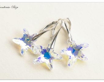 Silber Schmuckset, Swarovski Seestern, Starfish 16mm, Aurore Boreale, Seestern Schmuckset, Brautschmuck, Kristall Schmuckset, Geschenk