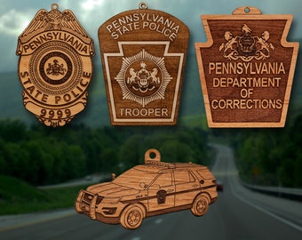 Personalized Wooden PA State Police Badge Christmas Ornament